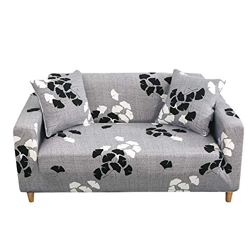 ARNTY Sofabezüge, Moderne Elastischer Sofabezug Stretch 1/2/3/4 Sitzer Couchbezug Antirutsch Blumendruck Sofahusse für Couch Möbelschutz (Grau-Ahornblatt, 4 Sitzer Sofabezug:231-300cm) von ARNTY