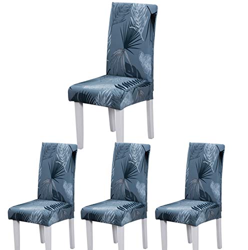 ARNTY Stuhlhussen 4er 6er Set,Stretch Stuhl Bezug Esszimmer,Universal Moderne Elastische Hussen für Stühle für Esszimmer Party Hotel Restaurant Deko (Blau-Sommerblatt, 4 Stück) von ARNTY