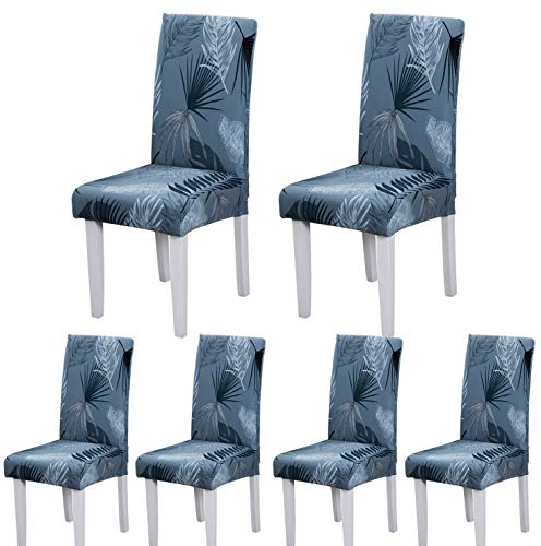 ARNTY Stuhlhussen 4er 6er Set,Stretch Stuhl Bezug Esszimmer,Universal Moderne Elastische Hussen für Stühle für Esszimmer Party Hotel Restaurant Deko (Blau-Sommerblatt, 6 Stück) von ARNTY