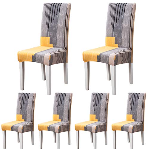 ARNTY Stuhlhussen 4er 6er Set,Stretch Stuhl Bezug Esszimmer,Universal Moderne Elastische Hussen für Stühle für Esszimmer Party Hotel Restaurant Deko (Grau&Orange, 6 Stück) von ARNTY