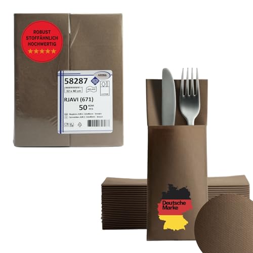 AROBA 1250x Airlaid Besteckservietten (Braun, 32x40 cm) - Hochwertige Serviettentaschen - Fertig gefaltete Bestecktaschen - Stoffähnliche Airlaidservietten von AROBA