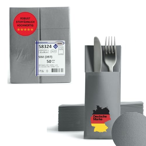 AROBA 1250x Airlaid Besteckservietten (Grau, 32x40 cm) - Hochwertige Serviettentaschen - Fertig gefaltete Bestecktaschen - Stoffähnliche Airlaidservietten von AROBA