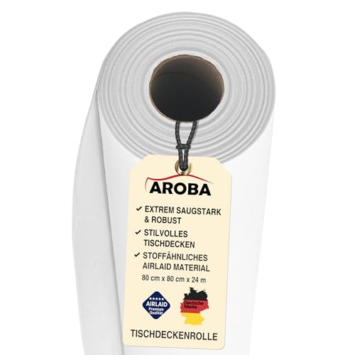 AROBA 12x Airlaid Tischdeckenrollen (Weiß, 0,8 m x 24 m) - Stoffähnliche Tischdecke- Hochwertige Tischtuchrolle für Hotel Catering Geburtstag Restaurants Kommunion Taufe von AROBA