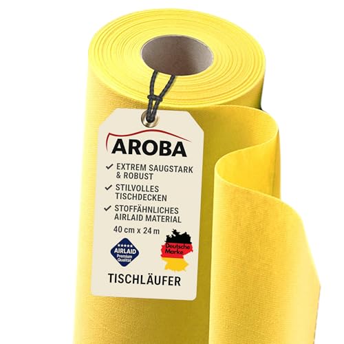 AROBA 12x Airlaid Tischläufer (Gelb, 40 cm x 24 m) - Stoffähnliche Tischläufer - Tischband Tischtuchrolle Tischdeko für Hotel Catering Geburtstag Restaurants Kommunion Taufe von AROBA