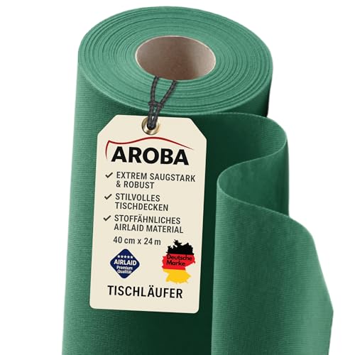 AROBA 24x Airlaid Tischläufer (Grün, 40 cm x 24 m) - Stoffähnliche Tischläufer - Tischband Tischtuchrolle Tischdeko für Hotel Catering Geburtstag Restaurants Kommunion Taufe von AROBA