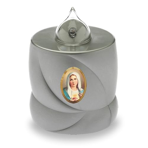 AROBA 2x LED Grabkerze Trauerlicht - Flackereffekt wie echte Kerze - lange Brenndauer bis 200 Tage - wiederverwendbar Friedhofskerze Gedenkkerze Dauerkerze - silber Heilige Maria von AROBA