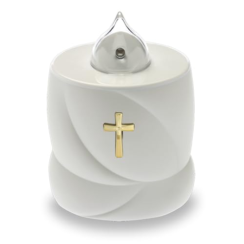 AROBA 2x LED Grabkerze Trauerlicht - Flackereffekt wie echte Kerze - lange Brenndauer bis 200 Tage - wiederverwendbar Friedhofskerze Gedenkkerze Dauerkerze - weiß Heiliges Kreuz von AROBA