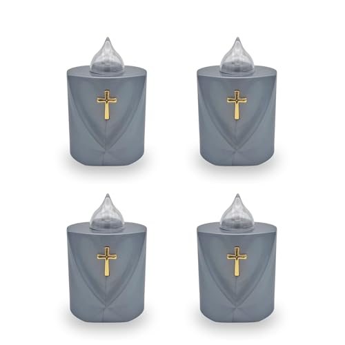 AROBA 4x LED Grabkerze Trauerlicht - Flackereffekt wie echte Kerze - lange Brenndauer bis 120 Tage - wiederverwendbar Friedhofskerze Gedenkkerze Dauerkerze - silber Heiliges Kreuz AROBA 4x LED Grabkerze Trauerlicht - Flackereffekt wie echte Kerze - lange Brenndauer bis 120 Tage - wiederverwendbar Friedhofskerze Gedenkkerze Dauerkerze - silber Heiliges Kreuz von AROBA
