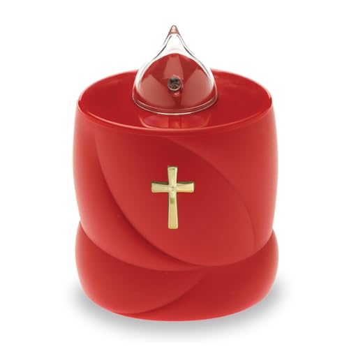 AROBA 4x LED Grabkerze Trauerlicht - Flackereffekt wie echte Kerze - lange Brenndauer bis 200 Tage - wiederverwendbar Friedhofskerze Gedenkkerze Dauerkerze - rot Heiliges Kreuz von AROBA