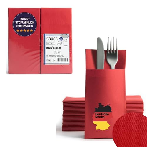 AROBA 500x Airlaid Besteckservietten (Rot, 39x40 cm) - Hochwertige Serviettentaschen - Fertig gefaltete Bestecktaschen - Stoffähnliche Airlaidservietten von AROBA