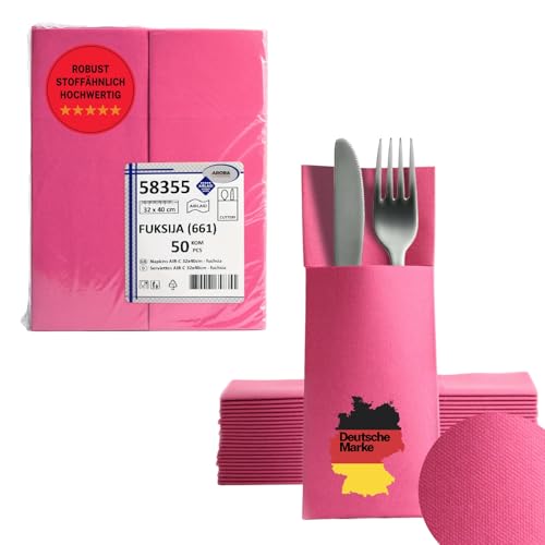AROBA 600x Airlaid Besteckservietten (Rosa Fuchsia, 32x40 cm) - Hochwertige Serviettentaschen - Fertig gefaltete Bestecktaschen - Stoffähnliche Airlaidservietten von AROBA