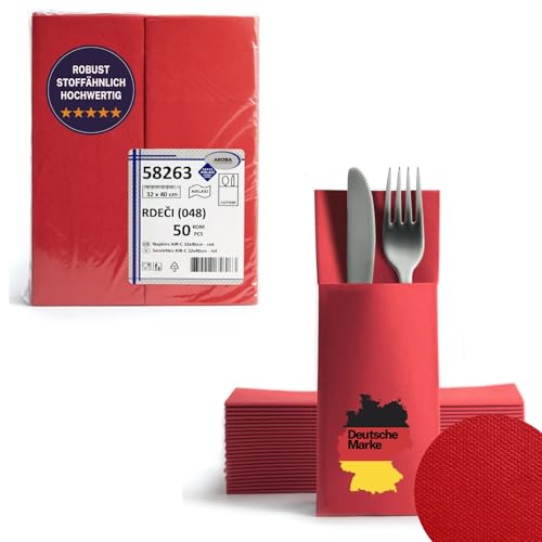 AROBA 600x Airlaid Besteckservietten (Rot, 32x40 cm) - Hochwertige Serviettentaschen - Fertig gefaltete Bestecktaschen - Stoffähnliche Airlaidservietten von AROBA