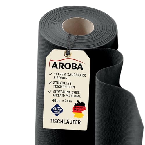AROBA 6X Airlaid Tischläufer (Schwarz, 40 cm x 24 m) - Stoffähnliche Tischläufer - Tischband Tischtuchrolle Tischdeko für Hotel Catering Geburtstag Restaurants Kommunion Taufe von AROBA