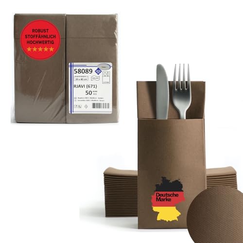 AROBA 800x Airlaid Besteckservietten (Braun, 39x40 cm) - Hochwertige Serviettentaschen - Fertig gefaltete Bestecktaschen - Stoffähnliche Airlaidservietten von AROBA