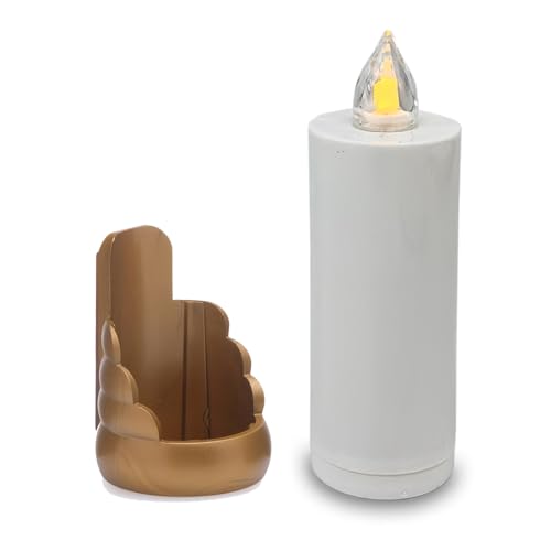 AROBA LED Grabkerze Trauerlicht - Flackereffekt wie echte Kerze - lange Brenndauer bis 60 Tage - wiederverwendbar Friedhofskerze Gedenkkerze Dauerkerze - weiß Gold von AROBA
