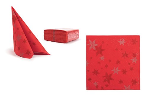 Airlaid Servietten Wintermotive Stoffähnlich 40x40cm 50 Stück pro Packung Hochwertig Stoffoptik Advent Winter Silvester Christmas Party Weihnachtszeit (Rot mit Sterne, 50) von AROBA