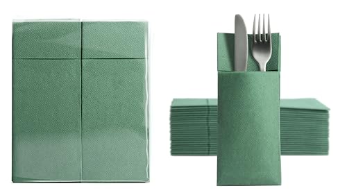 Aroba 100 Soft Point Besteckservietten weiches Material, Volumen & Struktur | fertig gefaltete Servietten mit Schlitz | 32x38 cm 1/8 Falz Bestecktasche |Gute Qualität Grün von AROBA
