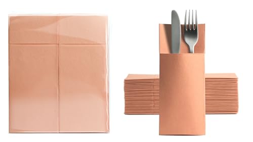 Aroba 100 Soft Point Besteckservietten weiches Material, Volumen & Struktur | fertig gefaltete Servietten mit Schlitz | 32x38 cm 1/8 Falz Bestecktasche |Gute Qualität Pfirsich von AROBA