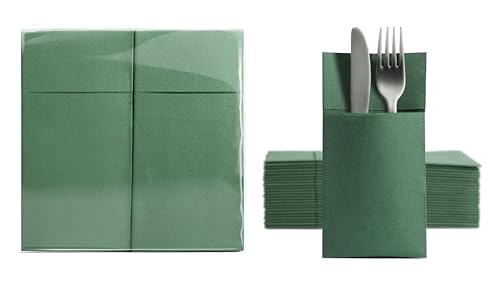 Aroba 100 Soft Point Besteckservietten weiches Material, Volumen & Struktur | fertig gefaltete Servietten mit Schlitz | 39x38 cm 1/8 Falz Bestecktasche |Gute Qualität Grün von AROBA