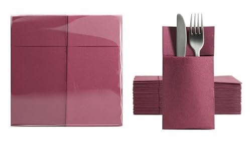 Aroba 1000 Soft Point Besteckservietten weiches Material, Volumen & Struktur | fertig gefaltete Servietten mit Schlitz | 39x38 cm 1/8 Falz Bestecktasche |Gute Qualität Rot Burgund von AROBA