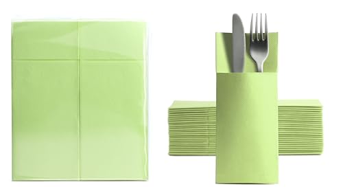 Aroba 1250 Soft Point Besteckservietten weiches Material, Volumen & Struktur | fertig gefaltete Servietten mit Schlitz | 32x38 cm 1/8 Falz Bestecktasche |Gute Qualität Grün Kiwi von AROBA