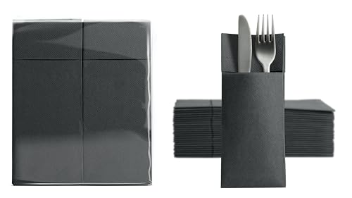 Aroba 250 Soft Point Besteckservietten weiches Material, Volumen & Struktur | fertig gefaltete Servietten mit Schlitz | 32x38 cm 1/8 Falz Bestecktasche |Gute Qualität Schwarz von AROBA