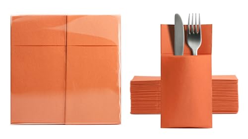 Aroba 500 Soft Point Besteckservietten weiches Material, Volumen & Struktur | fertig gefaltete Servietten mit Schlitz | 39x38 cm 1/8 Falz Bestecktasche |Gute Qualität Orange von AROBA