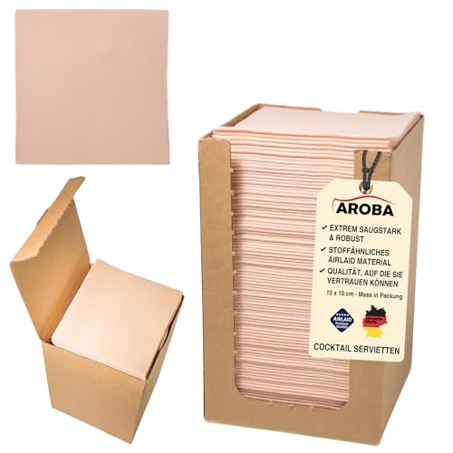 Aroba Airlaid 1500 Cocktail Servietten Stoffähnlich Dessert Serviette 20x20 cm 1/4 Falz Hochwertig|21 Farben|Hochzeit Geburtstag Bar Caffee Disco Hotel Catering Party Pfirsich von AROBA
