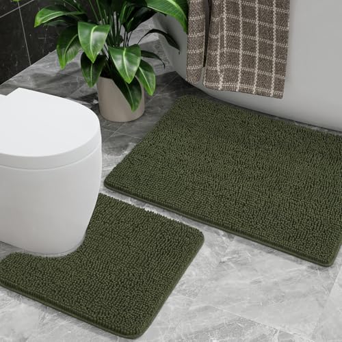 AROGAN Badezimmerteppich-Set, 2-teilig, 50,8 x 50,8 cm, U-förmiger WC-Vorleger und 53,3 x 86,4 cm, Badvorleger, waschbarer Badteppich, saugfähig, weich, rutschfest, Olivgrün AROGAN Badezimmerteppich-Set, 2-teilig, 50,8 x 50,8 cm, U-förmiger WC-Vorleger und 53,3 x 86,4 cm, Badvorleger, waschbarer Badteppich, saugfähig, weich, rutschfest, Olivgrün von AROGAN