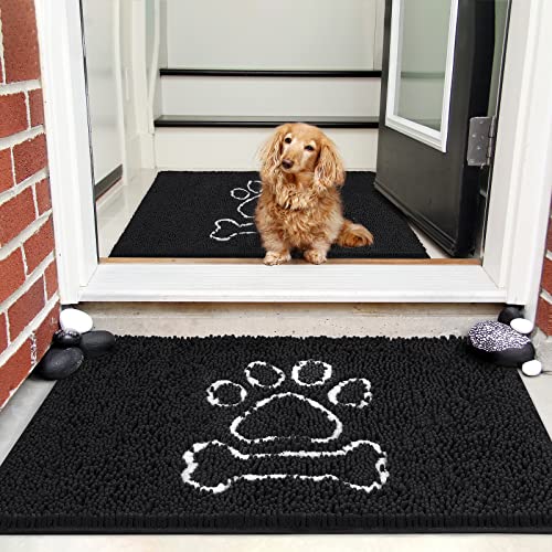 AROGAN Fußmatte mit Hunde-Chenille-Fußmatten, für den Innenbereich, schwarz, Haustier-Fußmatten, waschbar, für Schlammeingang, in belebten Bereichen, Hunde, schlammige Pfotenabdrücke, 61 x 91 cm von AROGAN