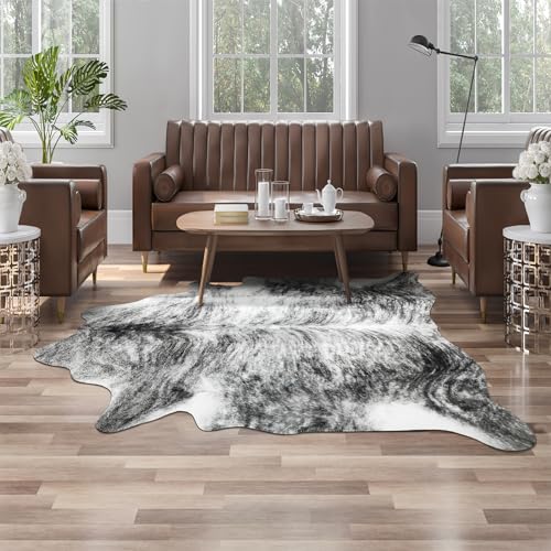 AROGAN Western Decor Kunstfell-Teppich aus Rindsleder, 1,2 x 91,4 cm, Premium-Tierhaut, Kuhfell-Teppich für Wanddekoration, Western-Bodenteppich für Schlafzimmer, Wohnzimmer, Schwarz und Grau von AROGAN