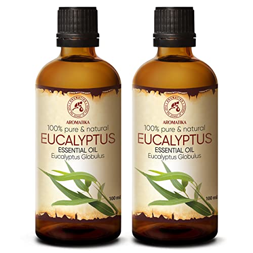 Ätherisches Öl Eukalyptus 200ml - 2x100ml - Eucalyptus Globulus - Naturrein & Reines Ätherische Eukalyptusöl Besten für Sauna - Raumduft - Diffuser - Duftlampe & Luftbefeuchter von AROMATIKA trust the power of nature