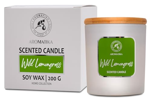 Aroma Kerze Zitronengras 200 g - Aromatherapie Sojawachs Kerzen mit Zitronengrasöl - Vegan Soja Wachs mit Ätherischen Ölen - Kerzengeschenk - Duftkerze im Glas - bis zu 45 Stunden Brenndauer von AROMATIKA trust the power of nature