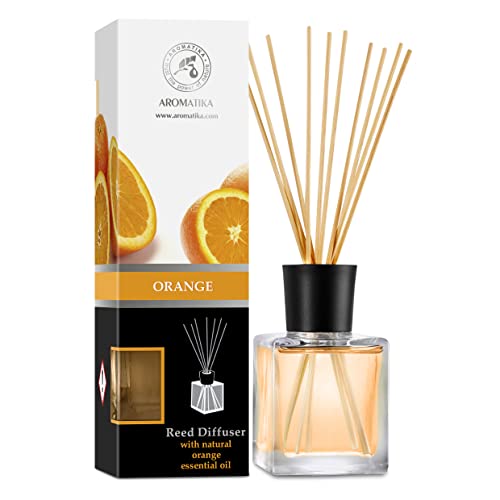 Aromatika Raumduft Reed Diffuser 200ml mit Orange Öl - Intensiv und Langanhaltend Duft - Bester Raumlufterfrischer für Aromatherapie - Zuhause - Küche - Natural Orange Essential Oil von AROMATIKA trust the power of nature