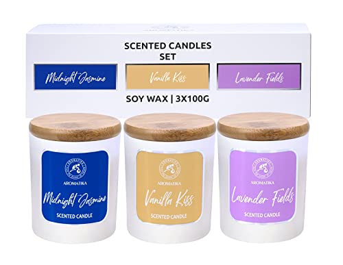 Duftkerze Jasmin - Vanille - Lavendel - Duftkerzen Set 3x 100 g - Aromatherapie - Sojakerze mit Ätherischen Ölen - Vanille Extrakt - Duftkerze im Glas - Idee für Muttertag - Geburtstag von AROMATIKA trust the power of nature