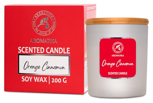 Duftkerze Orange Zimt 200 g - Duftkerze mit Orangen- und Zimt Ätherischem Öl - Aromatherapie Sojawachs Kerze - Aroma Kerze - Weihnachtsduft - Geschenk für Weihnachten - Geburtstag von AROMATIKA trust the power of nature