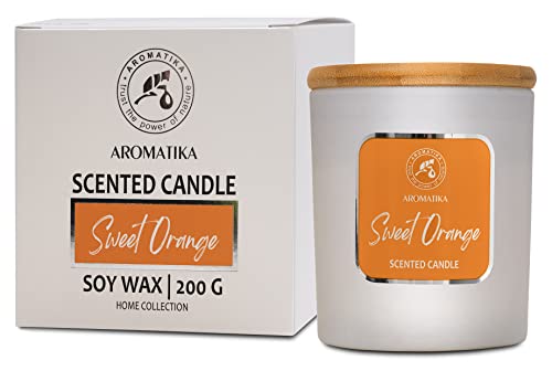 Duftkerze Orange - Orangeduft für Aromatherapie mit Natürliche Orangeöl - Sojakerze für Hause - Wunderschöner Intensiver Duft - 45 Stunden Brenndauer - Weiß 200g von AROMATIKA trust the power of nature