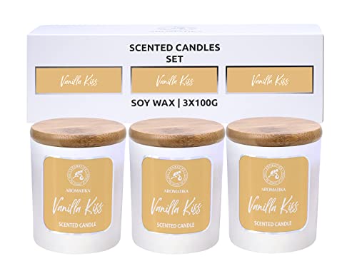Duftkerzenset 3x 100g - Aroma Kerze Mit Vanille Extrakt - Aromatherapie - Kerzen für Raumduft im Glas - Idee für Muttertag - Geburtstag von AROMATIKA trust the power of nature