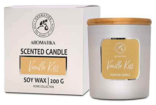 Duftkerze Vanille Küss 200 g - Vegan Soja Wachs Mit Vanille Öl - Aromatherapie Sojawachs Kerzen für Raumduft - Im Glas - Bis Zu 45 Stunden Brenndauer von AROMATIKA trust the power of nature