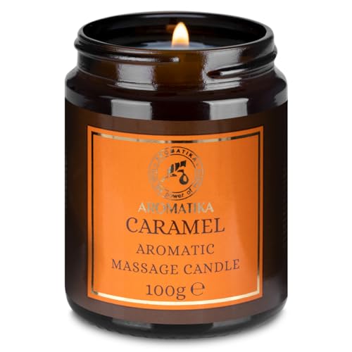 Massagekerze Karamell 100 g - Sojawachs Kerze - Massage Kerze mit Karamell Duft - Duftkerze mit Kokos- und Mandelöle - Vanille-Oleoresin - Aroma Kerze - Entspannung - Körperpflege - Aromatherapie von AROMATIKA trust the power of nature