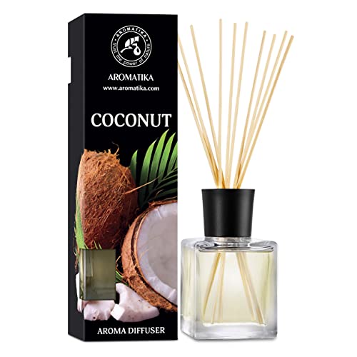 Raumduft Diffuser Kokos 200ml - Raumduft Diffuser mit Stäbchen - Aromadiffusers - Lufterfrischer - Duftdiffusor - Raumbeduftung - Raumluft - Kokos Raumduft - Zimmerduft - Reed Diffuser Coconut von AROMATIKA trust the power of nature