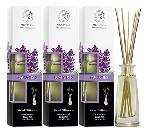 Raumduft Diffuser Lavendel mit Ätherischem Lavendelöl - 3x100ml - Diffuser Set mit Stäbchen - Raumbeduftung - Zimmerduft - Raumluft - Aromadiffuser - Duftdiffusor - Lufterfrischer - Geschenkset von AROMATIKA trust the power of nature