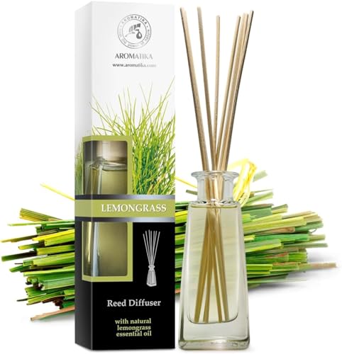 Raumduft Diffuser Lemongrass 100ml - Zitronengras - Naturreines Ätherisches Zitronengrasöl - Intensiv Raumduft - Raumduft Zum Aromatisieren - Diffuser mit Stäbchen - Diffuser für Aromatherapie von AROMATIKA trust the power of nature