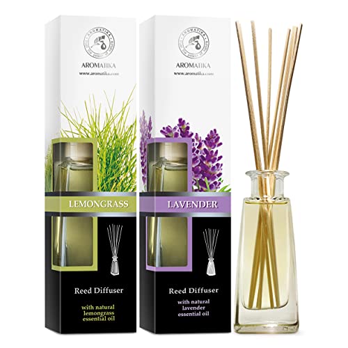 Raumduft Diffuser Lemongrass & Lavendel 2х100ml - Zitronengras - Raumduft Diffuser mit Stäbchen - Naturreines Ätherisches Zitronengrasöl - Lavendelöl - Aromatherapie - Raumbeduftung - Reed Diffuser von AROMATIKA trust the power of nature