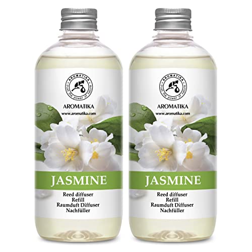 Raumduft Diffuser Nachfüller Jasmin mit Jasmin Öl 2x500ml - Nachfüller Set für Duftdiffusor - Raumbeduftung - Zimmerduft - Diffuser Nachfüllen - Raumluft - Jasminduft Raumduft Diffuser Nachfüller Jasmin mit Jasmin Öl 2x500ml - Nachfüller Set für Duftdiffusor - Raumbeduftung - Zimmerduft - Diffuser Nachfüllen - Raumluft - Jasminduft von AROMATIKA trust the power of nature