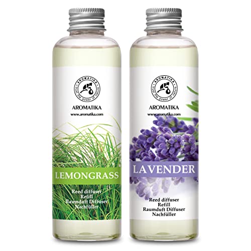 Raumduft Diffuser Nachfüller Lemongrass & Lavendel 400ml - 2x200ml - Nachfüller Set für Duftdiffusor - Reed Diffuser Refill - Raumbeduftung - Zimmerduft - Diffuser Nachfüllen - Raumluft von AROMATIKA trust the power of nature