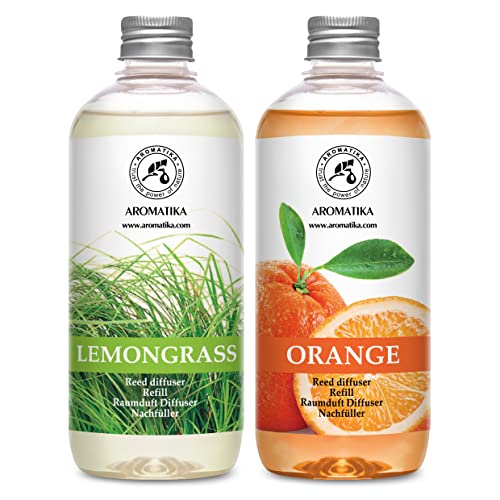 Raumduft Diffuser Nachfüller Lemongrass & ORANGE 1L - 2x500ml - Nachfüller Set für Duftdiffusor - Reed Diffuser Refill - Raumbeduftung - Zimmerduft - Diffuser Nachfüllen - Raumluft Raumduft Diffuser Nachfüller Lemongrass & ORANGE 1L - 2x500ml - Nachfüller Set für Duftdiffusor - Reed Diffuser Refill - Raumbeduftung - Zimmerduft - Diffuser Nachfüllen - Raumluft von AROMATIKA trust the power of nature