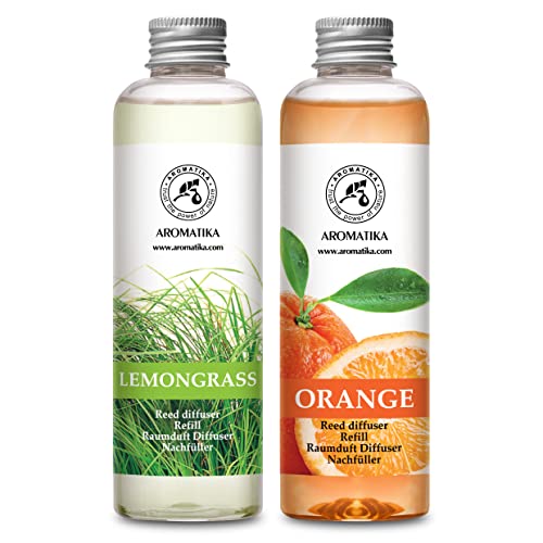 Raumduft Diffuser Nachfüller Lemongrass & ORANGE 400ml - 2x200ml - Nachfüller Set für Duftdiffusor - Reed Diffuser Refill - Raumbeduftung - Zimmerduft - Diffuser Nachfüllen - Raumluft Raumduft Diffuser Nachfüller Lemongrass & ORANGE 400ml - 2x200ml - Nachfüller Set für Duftdiffusor - Reed Diffuser Refill - Raumbeduftung - Zimmerduft - Diffuser Nachfüllen - Raumluft von AROMATIKA trust the power of nature