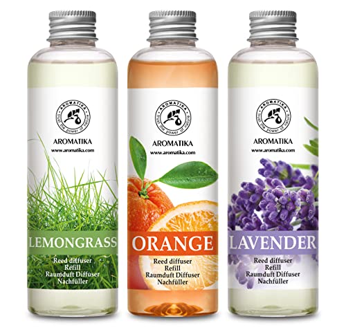 Raumduft Diffuser Nachfüller Lemongrass & ORANGE & Lavendel 600ml - 3x200ml - Nachfüller Set für Duftdiffusor - Reed Diffuser Refill - Raumbeduftung - Zimmerduft - Diffuser Nachfüllen - Raumluft Raumduft Diffuser Nachfüller Lemongrass & ORANGE & Lavendel 600ml - 3x200ml - Nachfüller Set für Duftdiffusor - Reed Diffuser Refill - Raumbeduftung - Zimmerduft - Diffuser Nachfüllen - Raumluft von AROMATIKA trust the power of nature