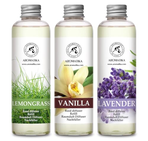 Raumduft Diffuser Nachfüller Lemongrass & Vanille & Lavendel 600ml - 3x200ml - Nachfüller Set für Duftdiffusor - Reed Diffuser Refill - Raumbeduftung - Zimmerduft - Diffuser Nachfüllen - Raumluft Raumduft Diffuser Nachfüller Lemongrass & Vanille & Lavendel 600ml - 3x200ml - Nachfüller Set für Duftdiffusor - Reed Diffuser Refill - Raumbeduftung - Zimmerduft - Diffuser Nachfüllen - Raumluft von AROMATIKA trust the power of nature